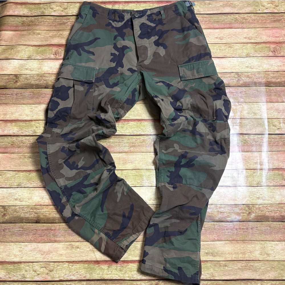 VTG US Military Issue Woodland Camo Cargo Pants Medium Long Ripstop BDU Trousers